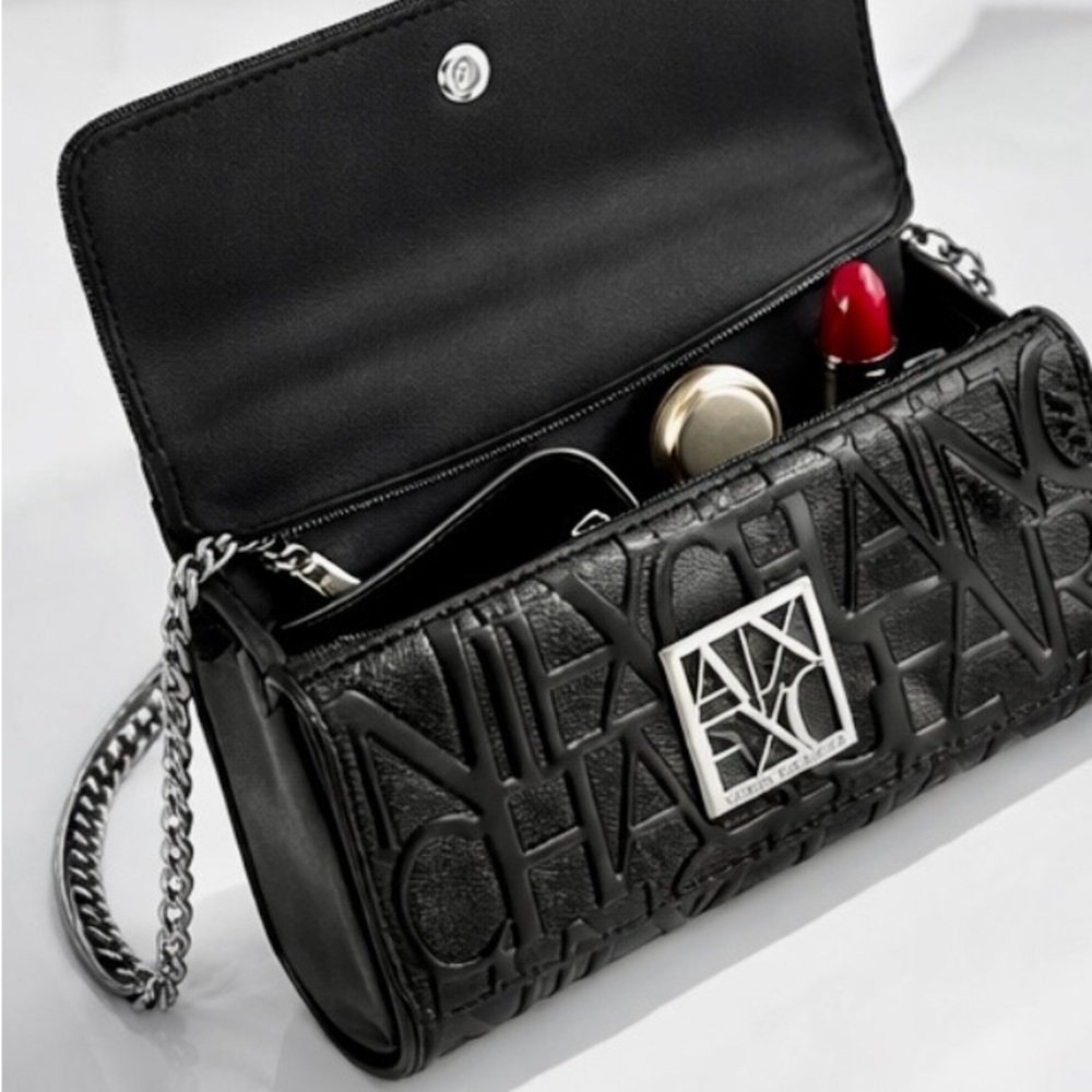 NWOT Black Armani Exchange Embossed Chain Clutch Purse